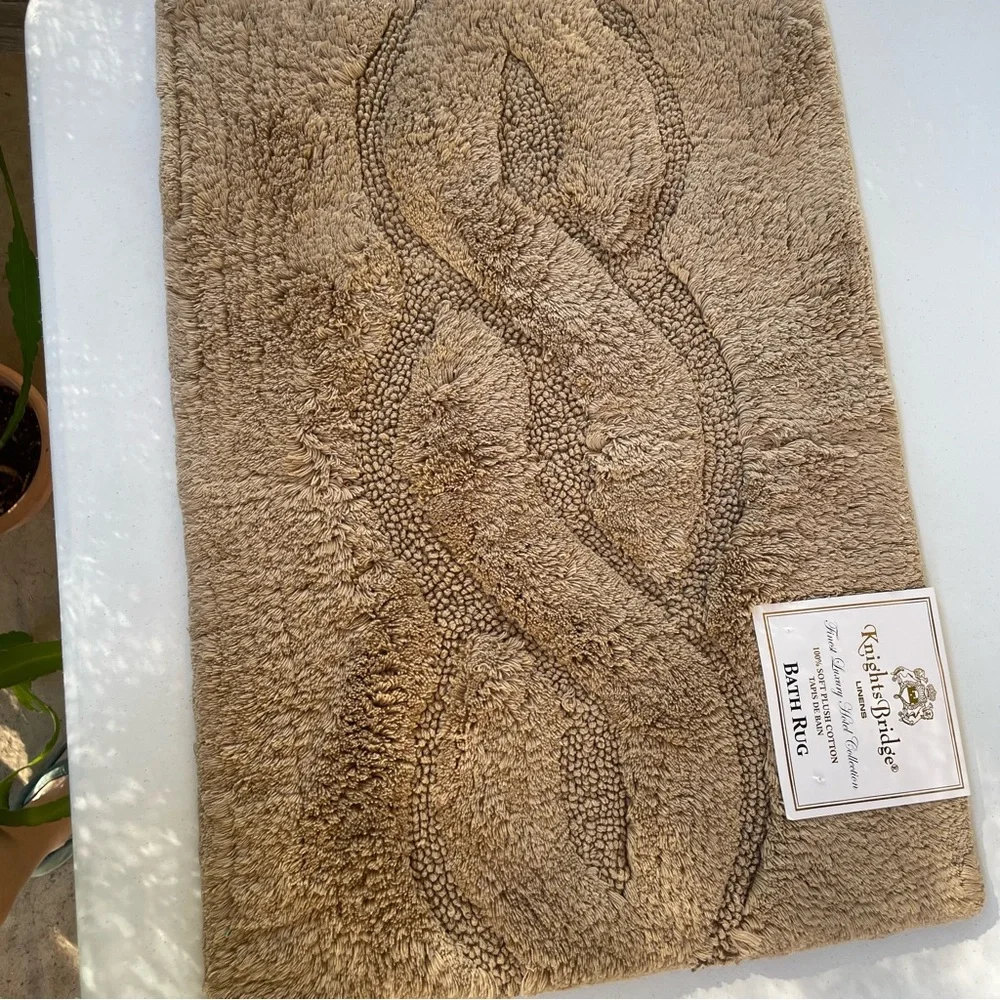 Knightsbridge Link Bath Rug Dark Beige 100% Plush Cotton Non Slip 17
